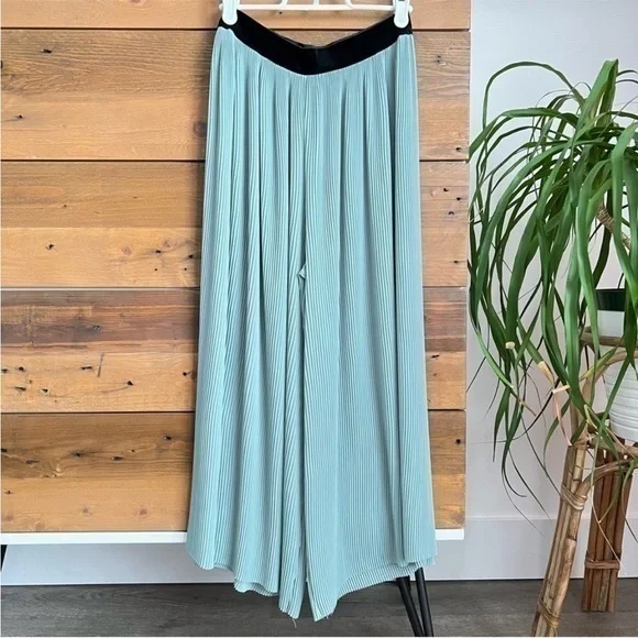 Zara Bohemian Green Highrise Ribbed Palazzo Flowy Cropped Pants Size Small - Picture 8 of 15